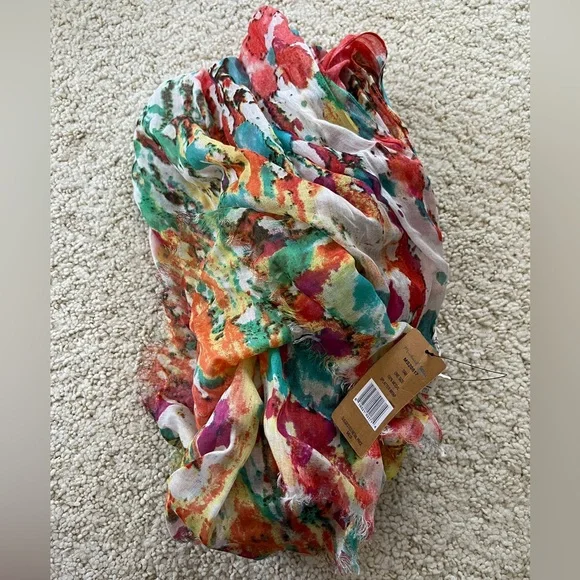 New Michael Stars scarf wrap fringe splatter colorful sheer spring light modal - Picture 6 of 6